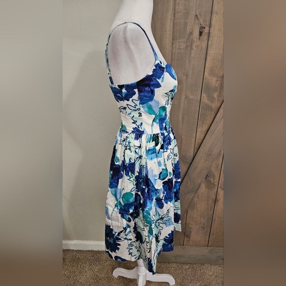 NWT Aqua Bloomingdale's Blue Floral Fit & Flare Sweatheart Neckline Sundress XS - Picture 13 of 16
